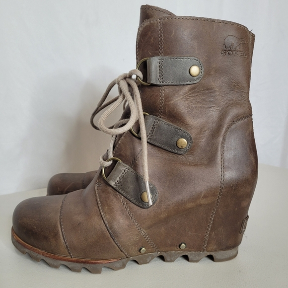 Sorel Brown Waterproof Distressed Leather Lace-Up City Wedge Boot - Size 8 - Picture 5 of 15